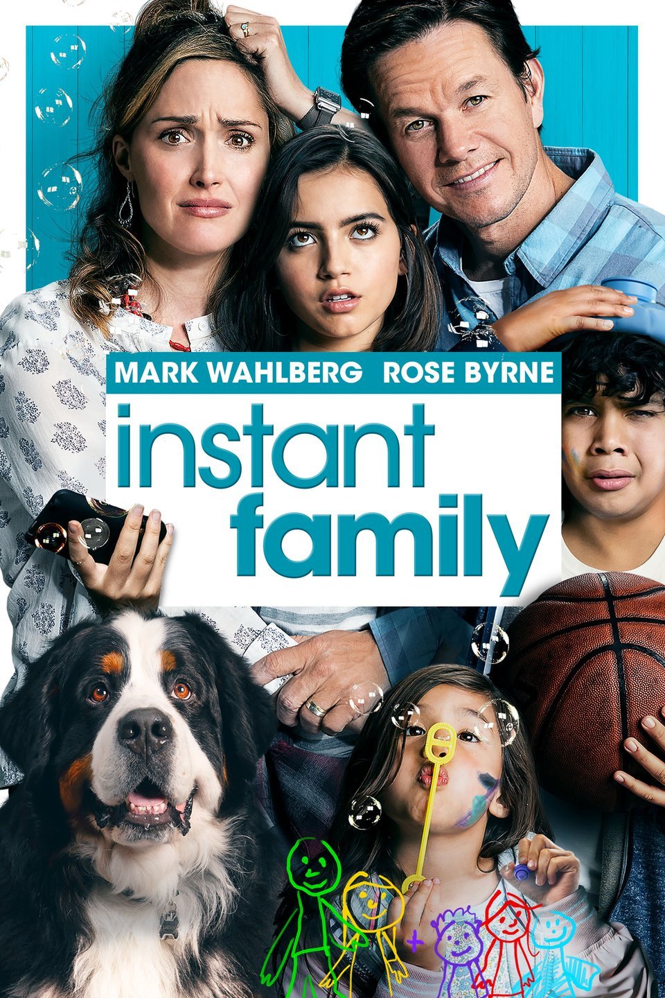 Instant Family. Movie Poster. Mark Wahlberg. Rose Byrne. Kids. Dog. Family.